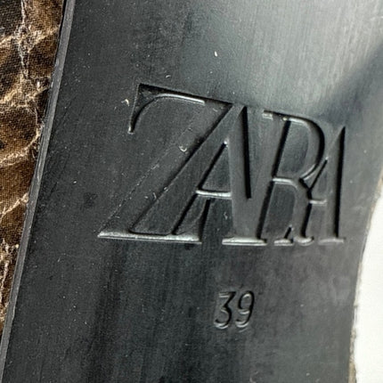 Zara Women's Brown Snakeskin Leather Block Heel Zippper Ankle Boots 39 US 8.5