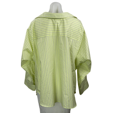 Zara Green Yellow Long Sleeves Striped Collar Oversized Button Down Shirt Top S