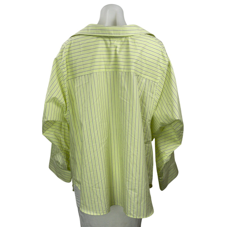 Zara Green Yellow Long Sleeves Striped Collar Oversized Button Down Shirt Top S