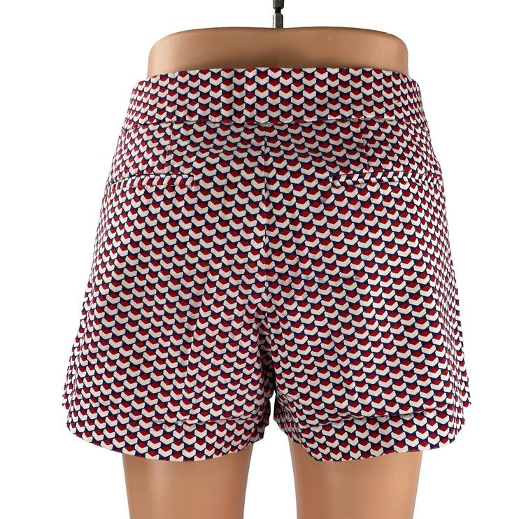 J,Crew Women's Red Geometric Abstract Stretch Mid Rise Mini Casual Shorts Size 6