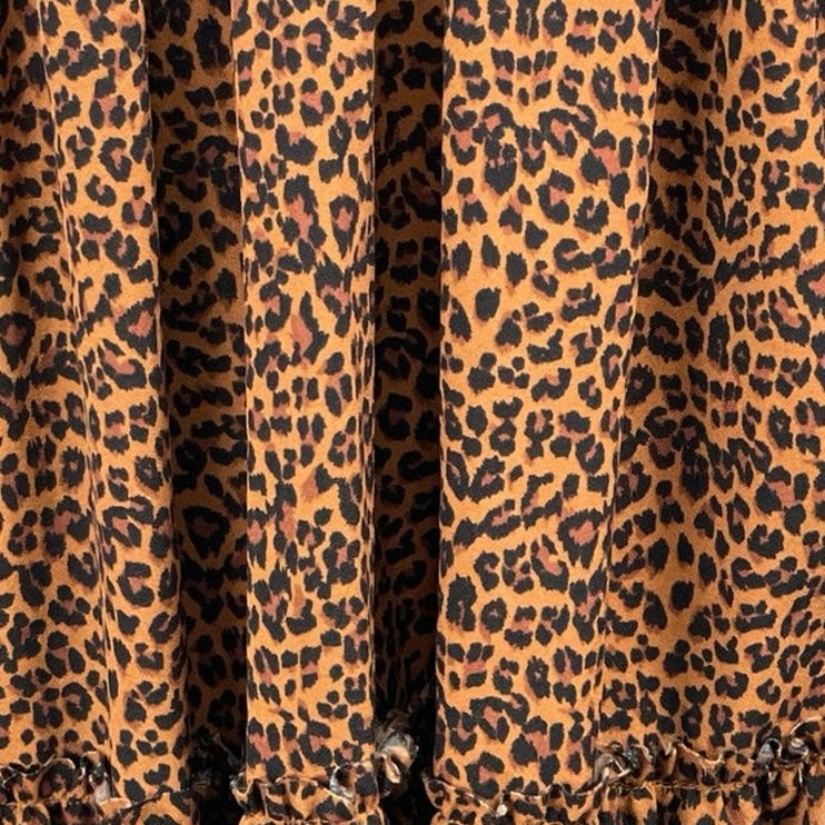 Vestique Brown Leopard Animal Print Sleeveless Tiered Swing A Line Mini Dress S
