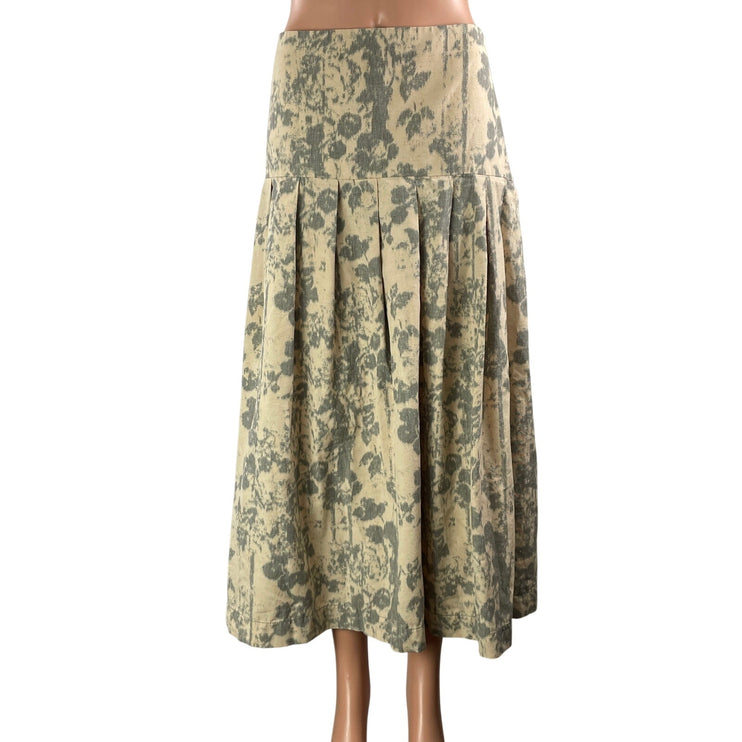 Zara Beige Floral Jacquard High Rise Pleated Drop Waist A Line Midi Skirt XL