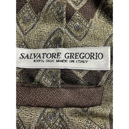 Salvatore Gregorio Men's Brown 100% Silk Striped Printed Italian Neck Tie OS