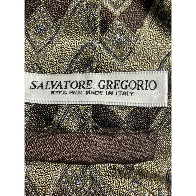 Salvatore Gregorio Men's Brown 100% Silk Striped Printed Italian Neck Tie OS