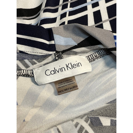 Calvin Klein Women's Blue Black Geometric Abstract Sleeveless Blouse Top PXS