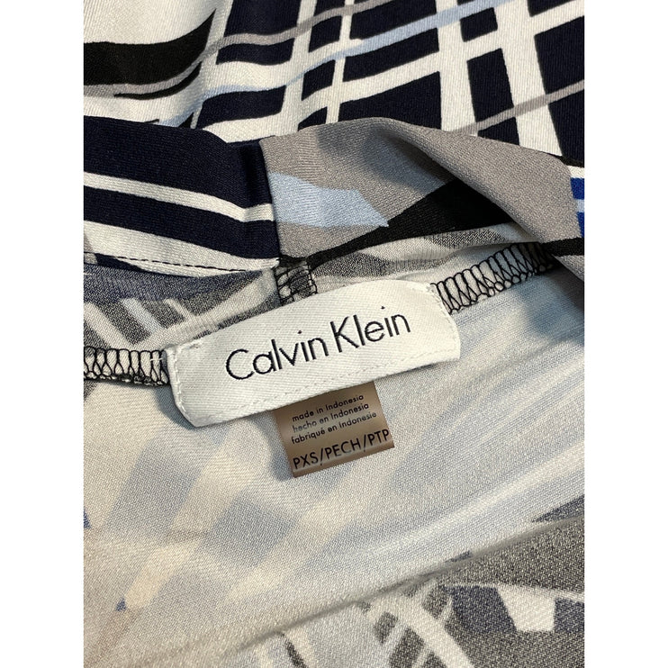Calvin Klein Women's Blue Black Geometric Abstract Sleeveless Blouse Top PXS