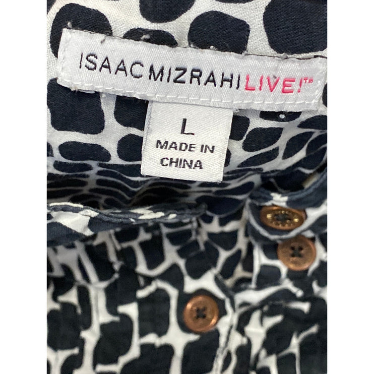 Isaac Mizrahi Live Women's Black Snakeskin Pintucked Blouse Shirt Top Size L