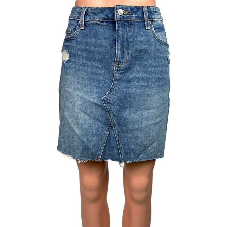 Old Navy Blue Distressed Frayed Hem Straight Pencil Mini Denim Jeans Skirt Sz 8