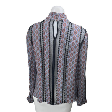 Cinq A Sept Multicolor 100% Silk Satin Floral Mesh Long Sleeve Blouse Top Size S