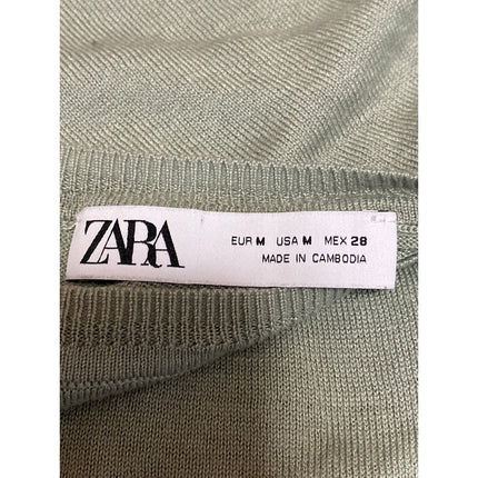 Zara Women's Green Knit Round Neck Long Sleeve Casual T-Shirt Sweater Top Size M