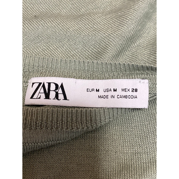 Zara Women's Green Knit Round Neck Long Sleeve Casual T-Shirt Sweater Top Size M