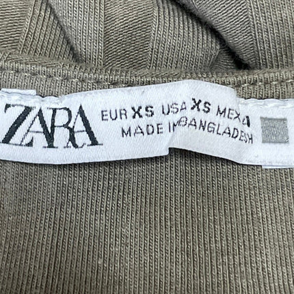 Zara Olive Green Ribbed Knit High Neck Sleeveless Mid Bodycon Dress Size S