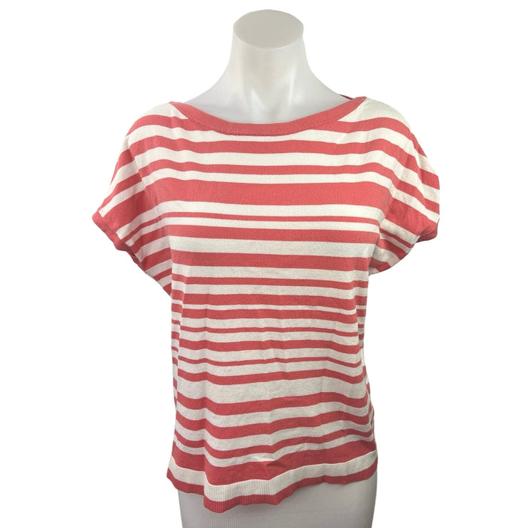 Ann Taylor LOFT Women's Pink Striped Short Sleeve Strappy Back Blouse Tee Top M