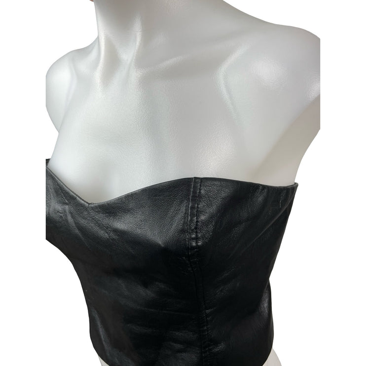 Aritzia Babaton Cindy Black Faux Vegan Leather Bustier Tube Crop Corset Top Sz 6