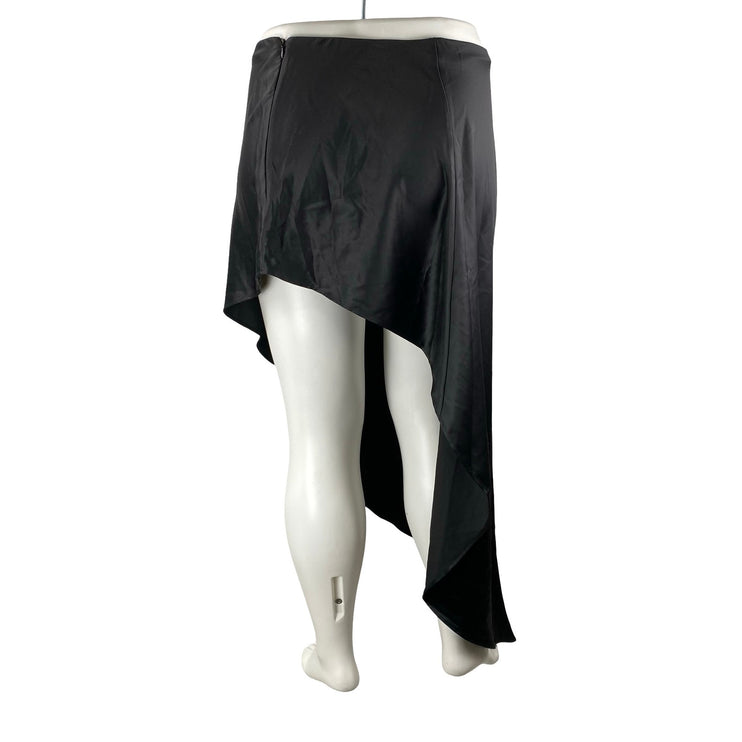 H&M Women's Black Silky Satin Asymmetric Drape High Low A-Line Slip Skirt Size L