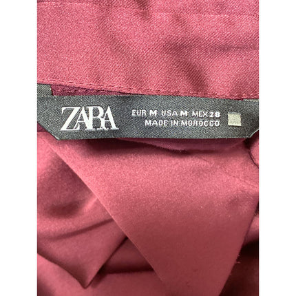 Zara Women's Red Silk Satin Long Sleeve Button Down Blouse Shirt Top Size M