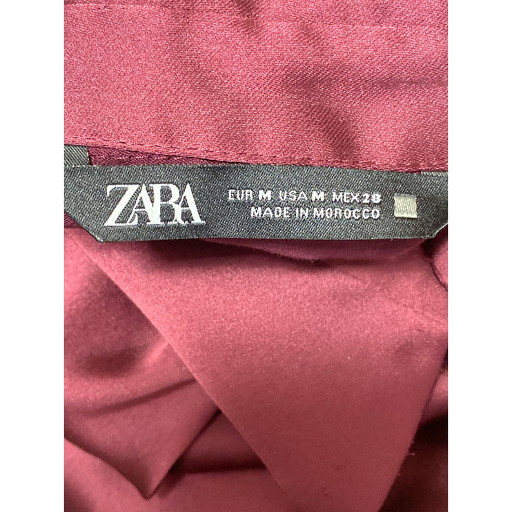 Zara Women's Red Silk Satin Long Sleeve Button Down Blouse Shirt Top Size M