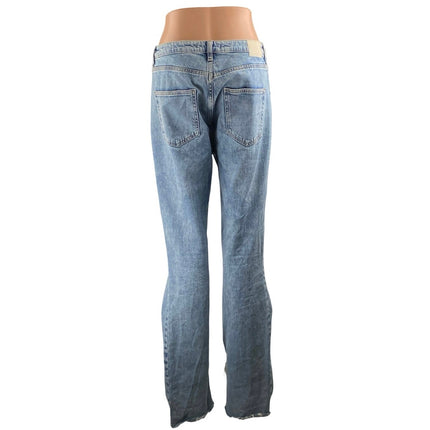 Zara Women's Blue High Rise Light Wash Slit Flare Bootcut Denim Jeans Size 8