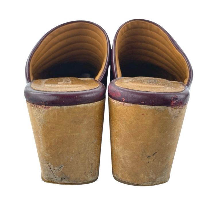 Beklina Baya Red Ribbed Leather Close Round Toe Block Heel Mules Clogs Shoes 9.5