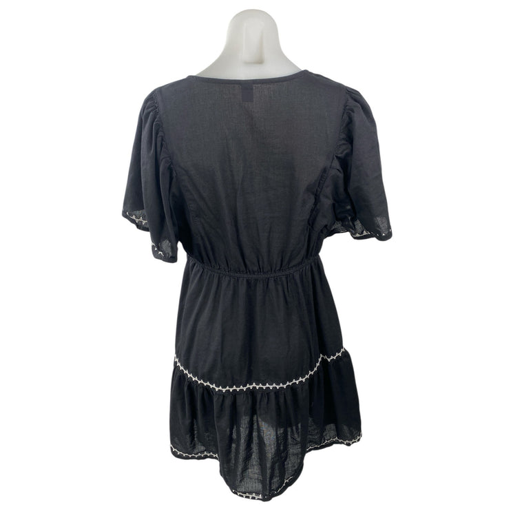 Old Navy Black White Embroidered Trim Short Sleeve V Neck A Line Mini Dress M