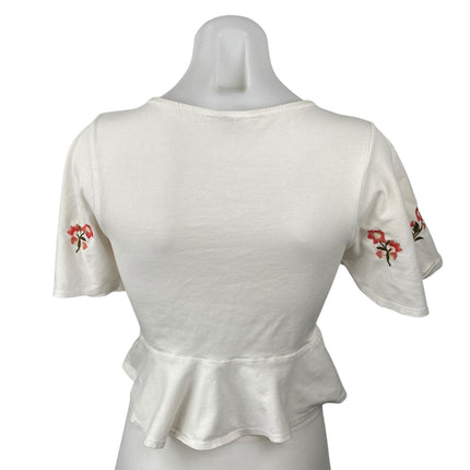 Miss Selfridge White Floral Embroidery Tie Front V Neck Crop Peplum Blouse Top 8