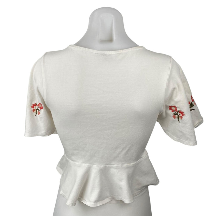 Miss Selfridge White Floral Embroidery Tie Front V Neck Crop Peplum Blouse Top 8