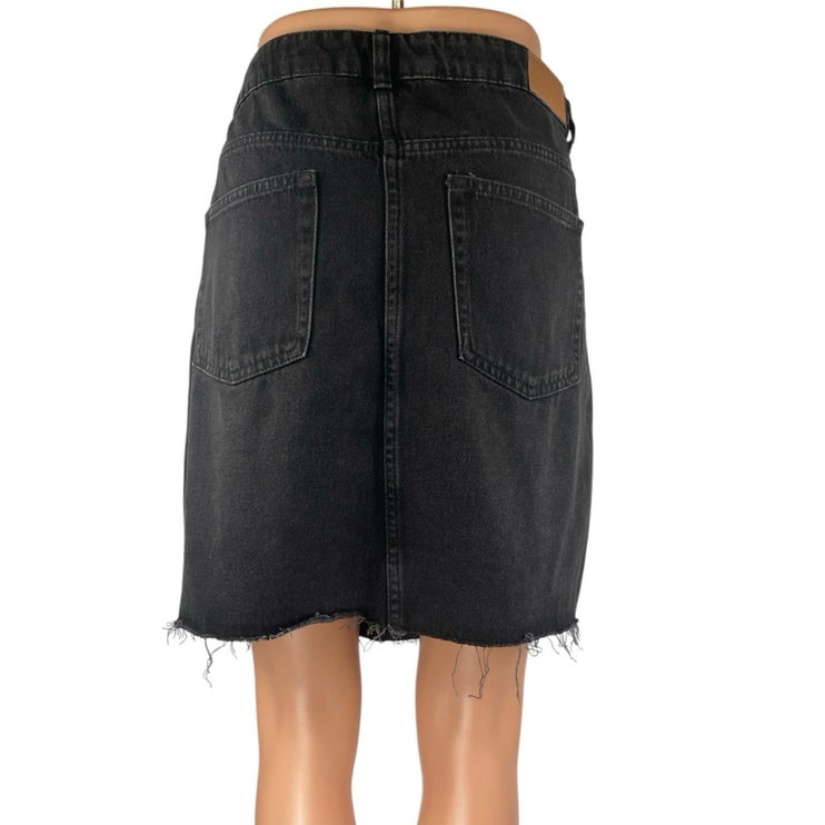 NEXT Women's Black High Waisted Distressed Cutoff Mini Denin Jean Skirt Size 14