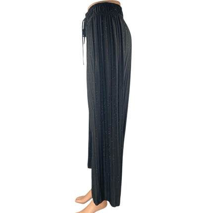 Women's Black High Rise Glitter Sparkly Pleated Wide Leg Trousers Pants Size S/M