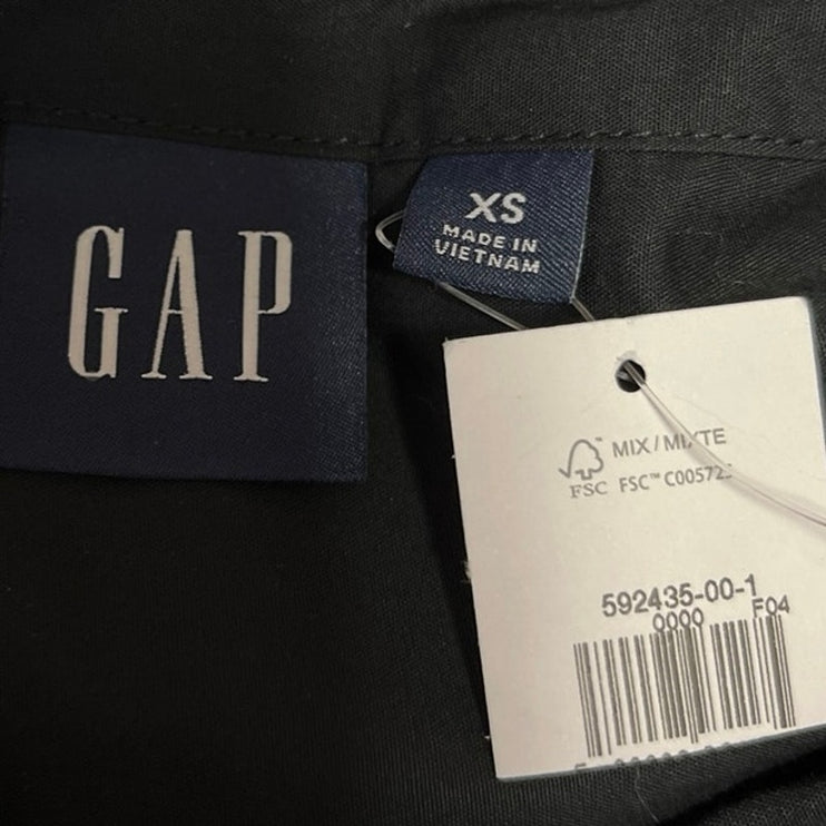 NEW Gap Black 100% Cotton Tie Neck Long Sleeve Button Down Shirt Top Size XS