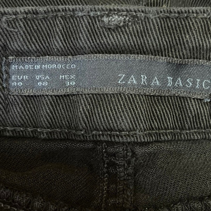 Zara Basic Black Mid Rise Cotton Stretch Denim Cropped Skinny Jeans Size 8