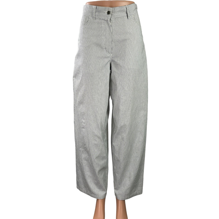 The Frankie Shop Women's White Striped High Rise Barrel Baggy Trousers Pants S
