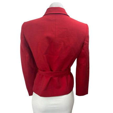 Anne Klein Women's Red Button Belted Tie Waist Long Sleeve Blazer Coat Jacket 2