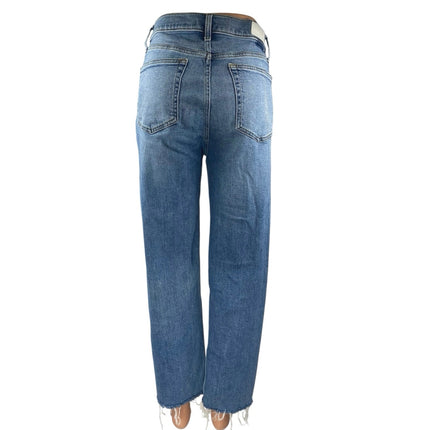 Re/Done Women's Blue Straight Leg High Waist Frayed Denim Jeans Pants Size 30