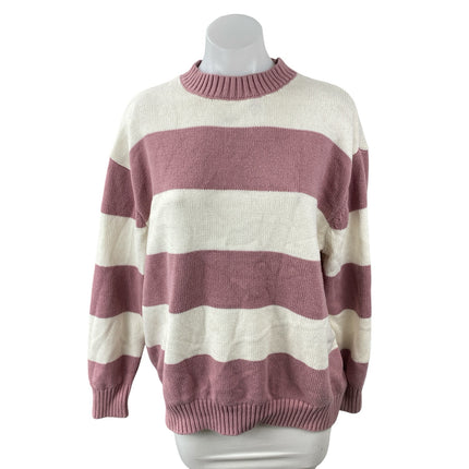 Jessica Simpson Women's Pink White Stripe Long Sleeve Sweatshirt Sweater Top M