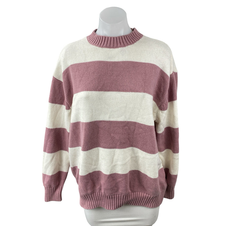 Jessica Simpson Women's Pink White Stripe Long Sleeve Sweatshirt Sweater Top M