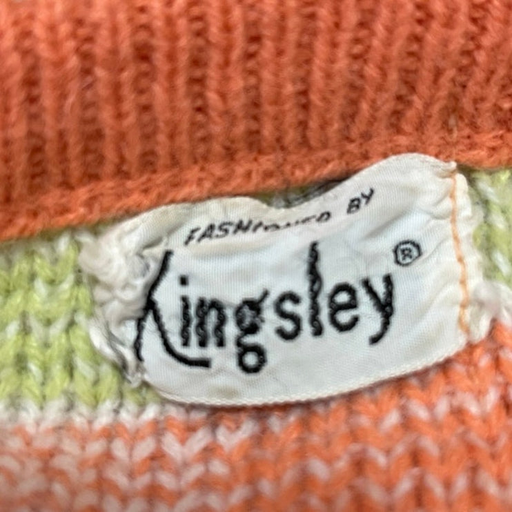 Kingsley Women's Coral Green Gingham Short Sleeve Rib Knit Sweater Top Size S