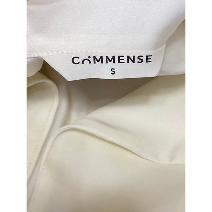 Commense Women's White Satin Long Sleeve Tie Front Shirt Tunic Wrap Blouse Top S