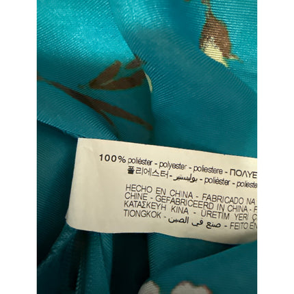 Zara Blue Silk Satin Floral Long Sleeve Deep V-Neck A Line Maxi Dress Size S