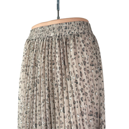 Exlura Beige Leopard Animal Print Pleated High Waist A Line Midi Skirt Size S