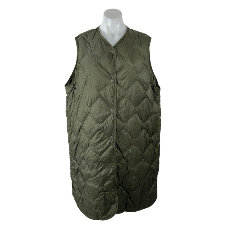 Uniqlo Ultra Light Down Green Quilted Sleeveless Long Vest Puffer Coat Jacket L