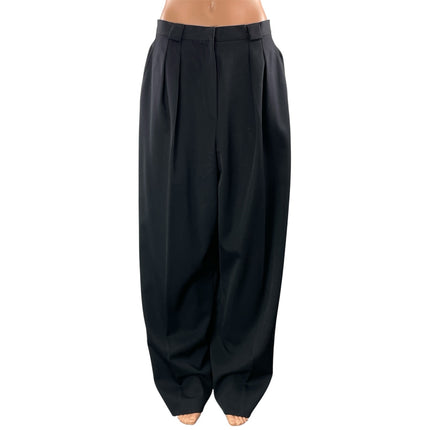 Anne Klein Womens Black 100% Wool High Rise Pleated Baggy Trousers Pants Size 14