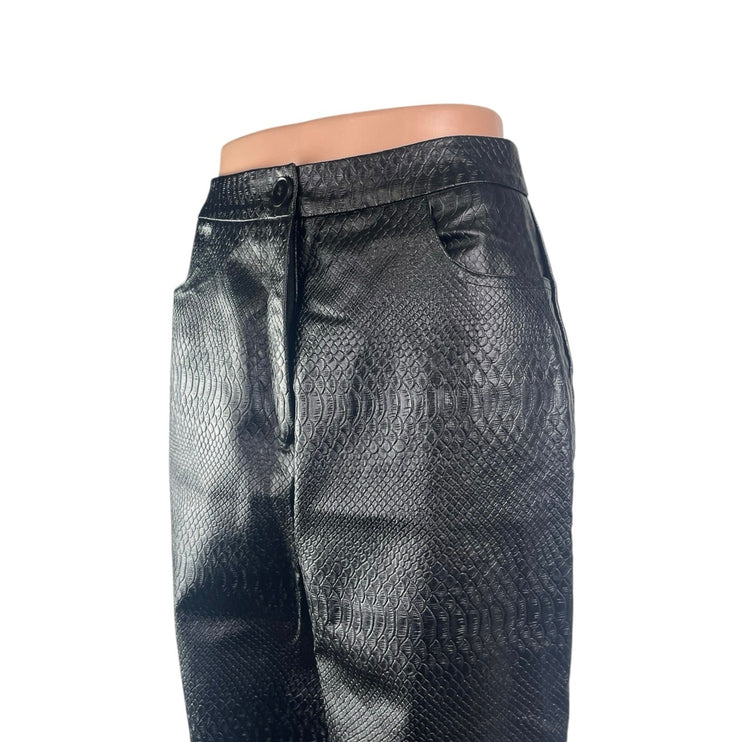 Nasty Gal Women's Faux Vegan Croc Leather High Waist Straight Trousers Pants 2