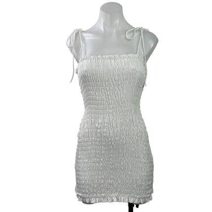 Princess Polly White Sleeveless Tie Strap Cami Smocked Mini Bodycon Dress Size 0