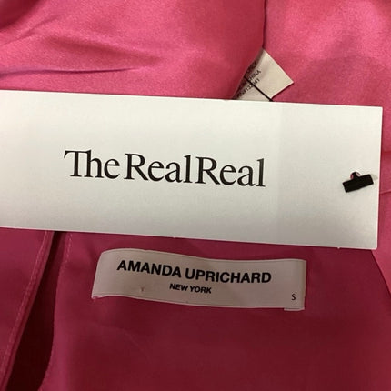 NEW Amanda Uprichard Andra Pink Ribbon 100% Silk Satin Short Sleeve Crop Top S