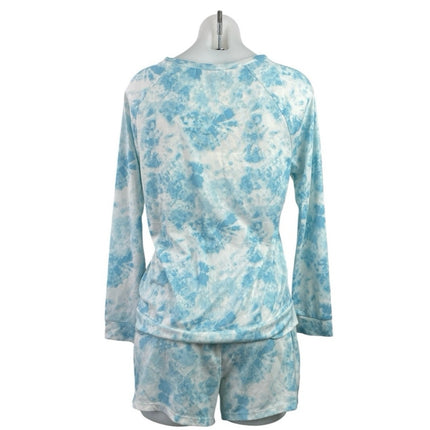 Kikit Womens Blue Tie Dye Long Sleeve T Shirt Shorts Sleepwear Lounge Set Size S
