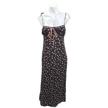Urban Outfitters Kiss The Sky Black Floral Slit Bustier Cami Midi Slip Dress XS