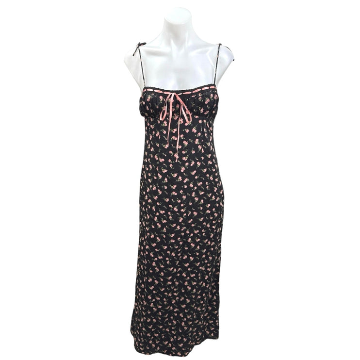 Urban Outfitters Kiss The Sky Black Floral Slit Bustier Cami Midi Slip Dress XS