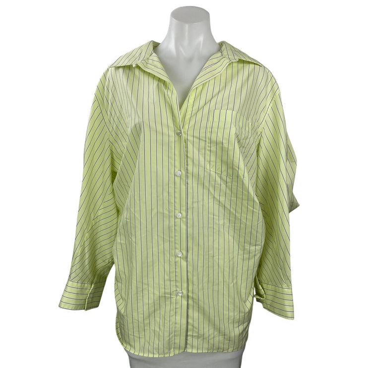 Zara Green Yellow Long Sleeves Striped Collar Oversized Button Down Shirt Top S