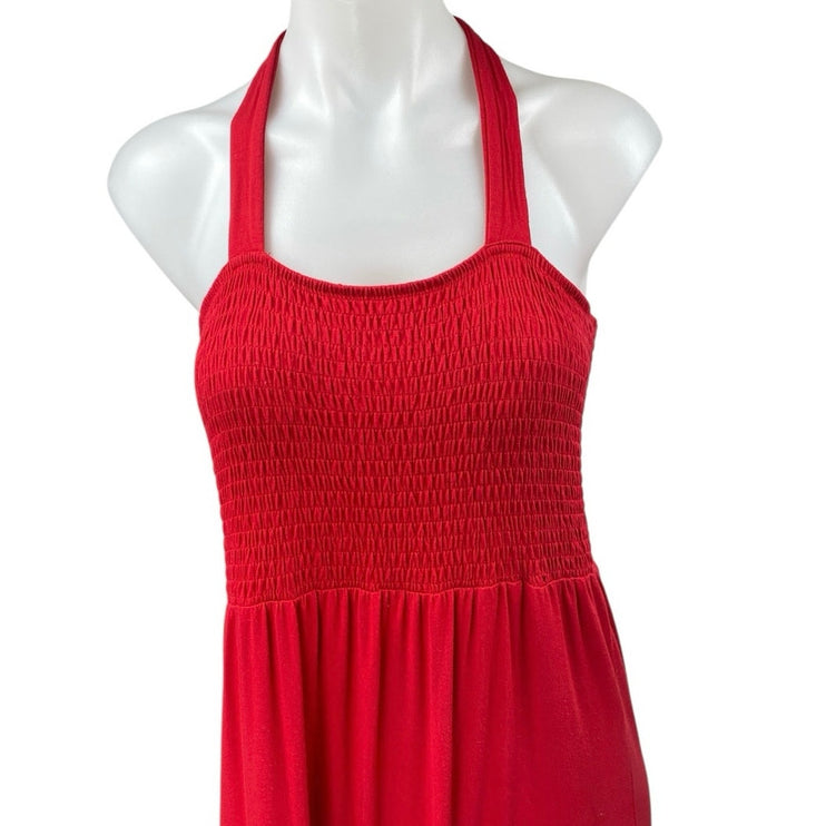 Ann Taylor LOFT Red Sleeveless Smocked Tiered Square Cami Tank Maxi Dress Size M