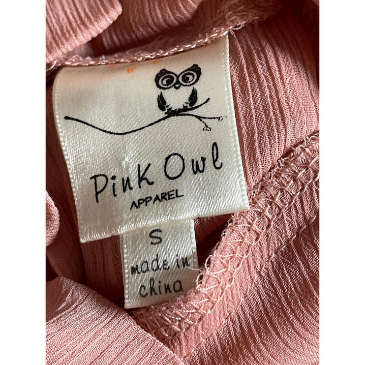 Pink Owl Women's Coral Tiered Ruffle Mock Neck Long Sleeve Mini Shift Dress Sz S